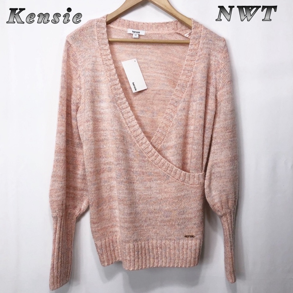 NWT-Kensie Peachy Pink Marl V neck sweater woman's Med - Picture 8 of 11